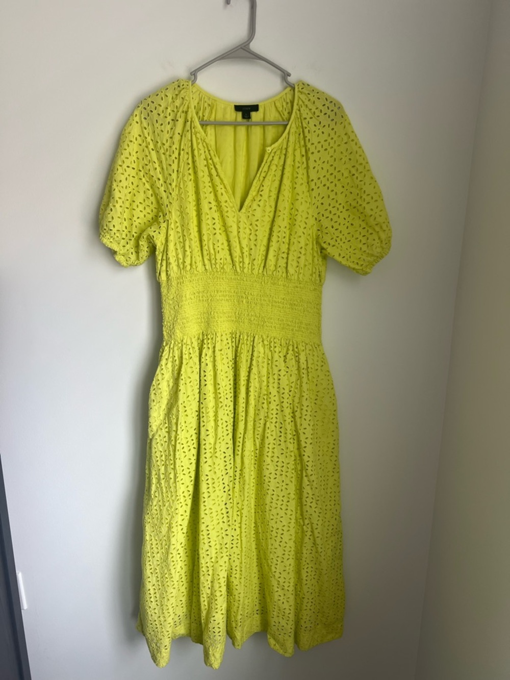 J Crew Provence Smocked Waist Lemon Sorbet Midi Dress in Eyelet Women's Large - Picture 2 of 6